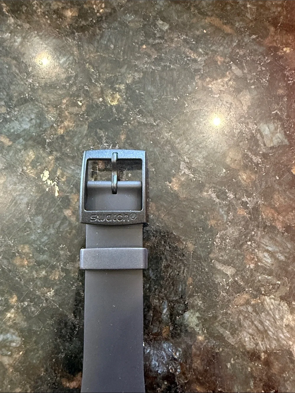 Swatch Black Silicone Strap Watch with Blackish/Grey dial.